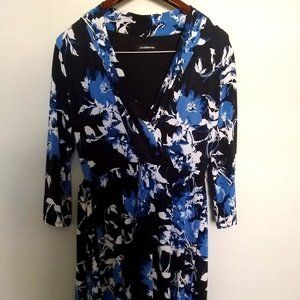Vintage Liz Claiborne Floral Tie Waist Long Sleeve Med Knee Length A Line Dress